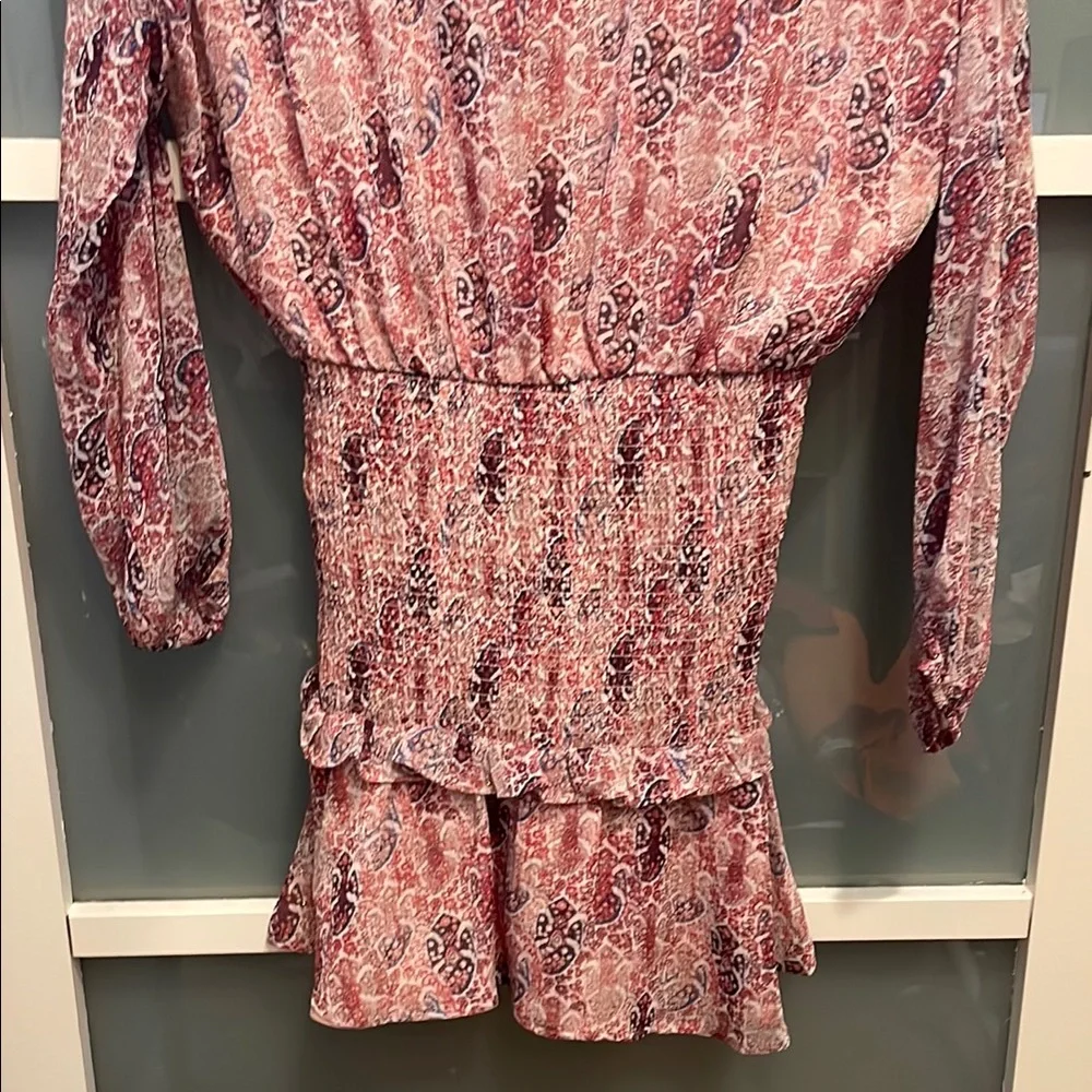 AQUA Pink Lined Patterned Ruffled Dress, Fairy Boho Peasant Dress, NWT
